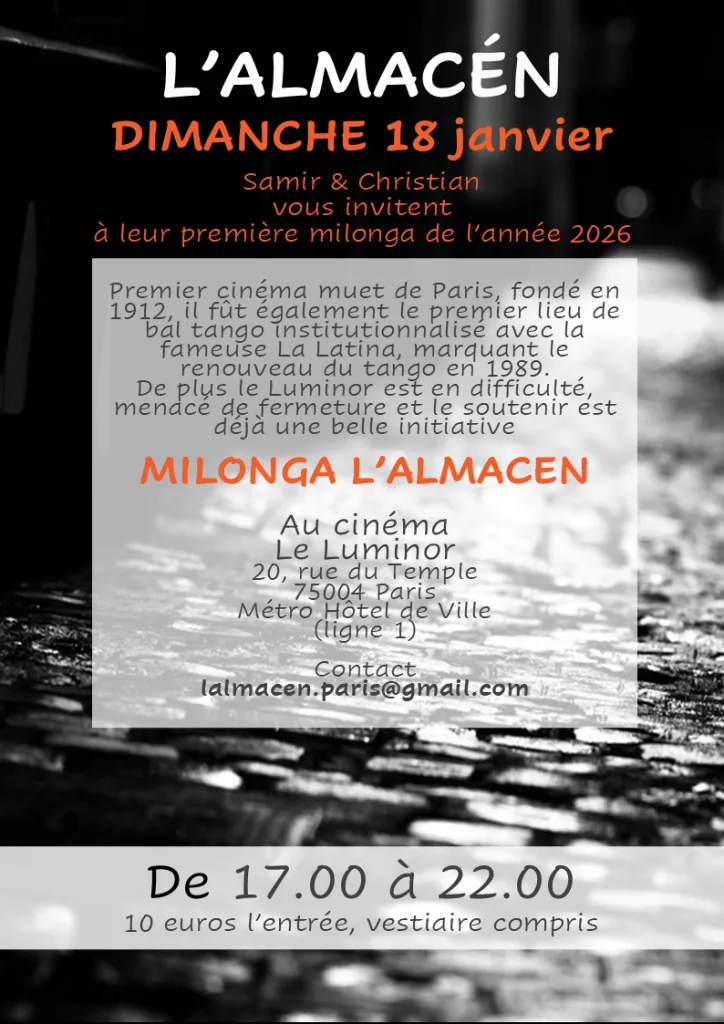 Milonga à paris le 18 janvier 2026